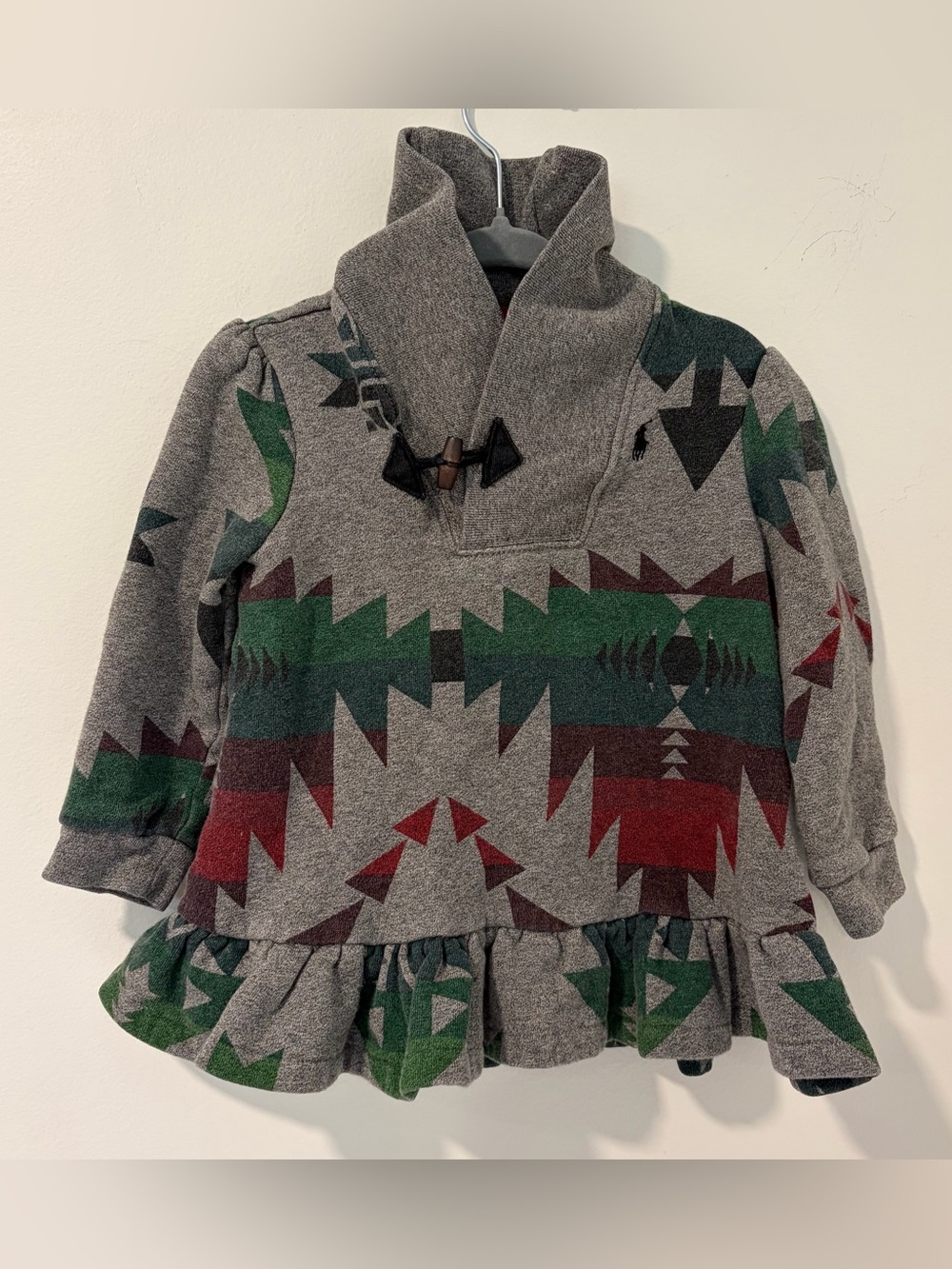 Ralph Lauren Baby Girl 24M Aztec Southwestern Toggle Tunic Top Sweater Ruffle